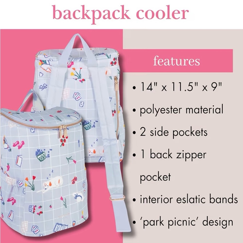 Kate Spade Light Blue Backpack Cooler with Fun Print